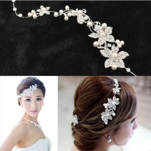 2019 Fashion Women Lady Silver Plated Rhinestone Bridal Wedding Flower Imitation Pearls Headband Hair Clip Comb Party Jewelry