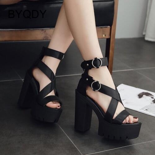 BYQDY 2021 Thick High Heeled Women Sandals Famous Brand Designs Open Toe Cut-Out Hollow Female Shoes High Platform High Heels 13