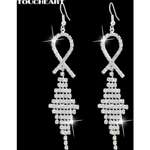 TOUCHEART Silver color Wedding Long Rhinestone Earrings for Women Earrings Jewelry Gift Pendientes Boucle Brincos SER140203