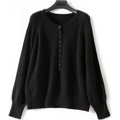 Ladies Mohair & Wool Knitted Sweater Jumper - Women/Female O Neck Black/Blue/Camel/Pink Cardigan Top