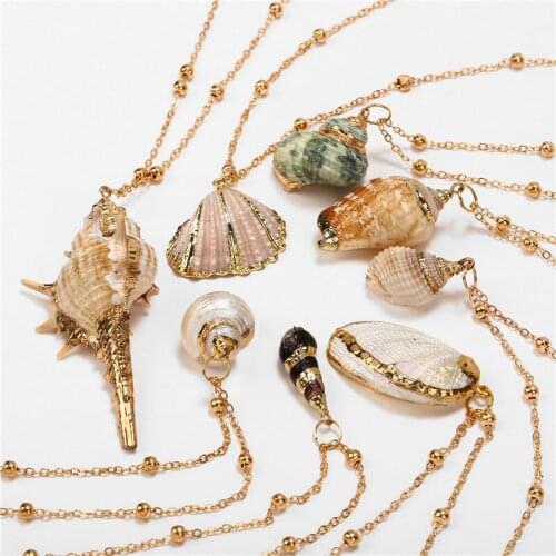 Bohemian Ocean Beach Real Conch Cowrie Shell Necklace Vintage Gold Color Chain Seashell Pendant Necklace for Women