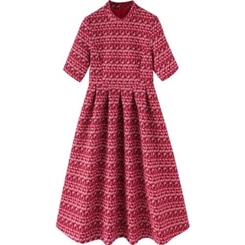 New arrival spring small fragrance elegant short sleeve dress a-line women big swing party dress