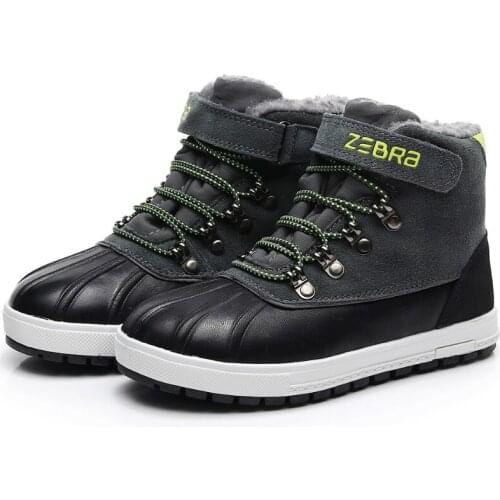 Boys Snow Boots Genuine Leather With Wool Fashion Waterproof Children Shoes For Winter -25~-35