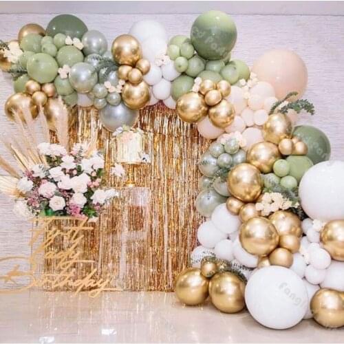 142pcs Doubled Dusty Green Gold Balloon Garland White Cream Peach Baby Shower Birthday Party Gender Reveal Wedding Decoration