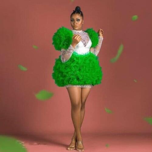 2020 Green Short Homecoming Dresses Newest Lace Long Sleeve Mini Prom Gowns Cocktail Formal Dress Vestidos de Gala Custom Made