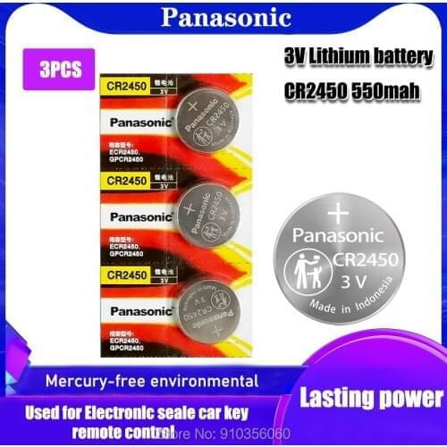 3pc Panasonic CR2450 3V Cell Battery DL2050 BR2450 Lithium Button For Remote Control LED tea light vibes Calculators Car Battery