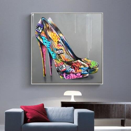Abstract Graffiti Woman High Heels Posters and Prints on the Wall Canvas Art Modern Graffiti Art Picture for Living Room Decor