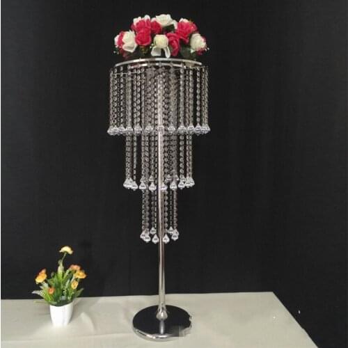 Acrylic Crystal Wedding Center pieces Gold Silver Metal Flower Ball Holder Vase Stand Crystal Candlestick Party Decoration
