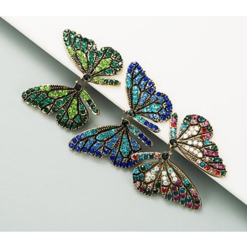 Ethnic bohemian statment colorful rhinestone butterfly stud earrings for women girl engagement wedding jewelry gift