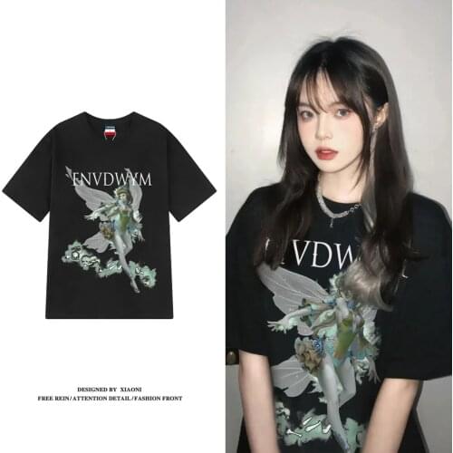 Hip Hop Summer Short Sleeve Streetwear Women Harajuku T-shirt Butterfly Fairy Print vintage clothes tshirt Punk Oversized Goth