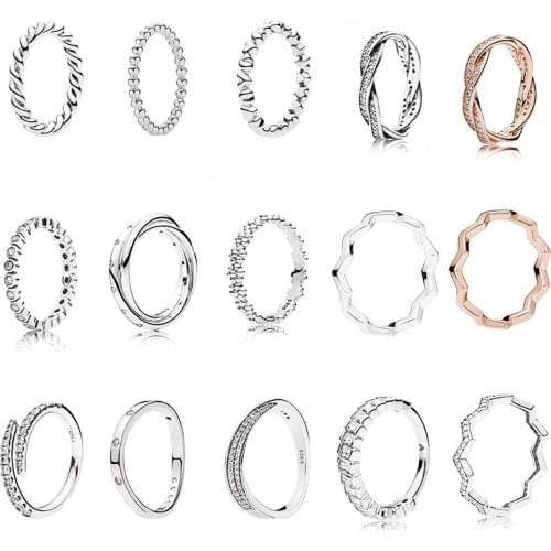 High Quality Classic S925 Bright Braided Lines, Polished Zigzag, Basic Bubble Silver, Shooting Star, Sparkling Ice Cube Ring