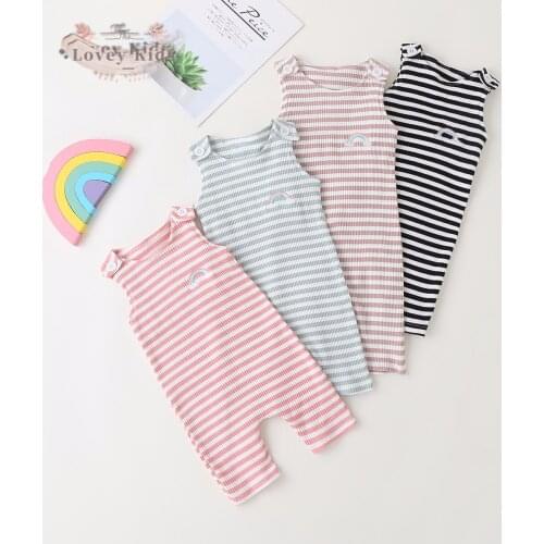 2020 Toddler Baby Girl Boy Soft Romper Jumpsuit Sleeveless Cottton Striped Embroidery Rainbow 4 Color Clothing