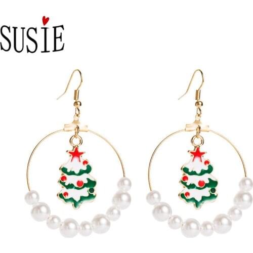 LOVE SUSIE Women Earrings Pearls Earrings Christmas Tree 2020 Female Jewelery Party Accessories