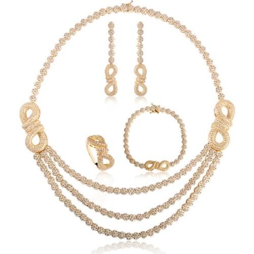 Madrry Classic Full Inlay Zircon Bridal Jewelry Sets Gold Color Copper Necklace Earrings Ring Bracelet For Women Banquet Dress