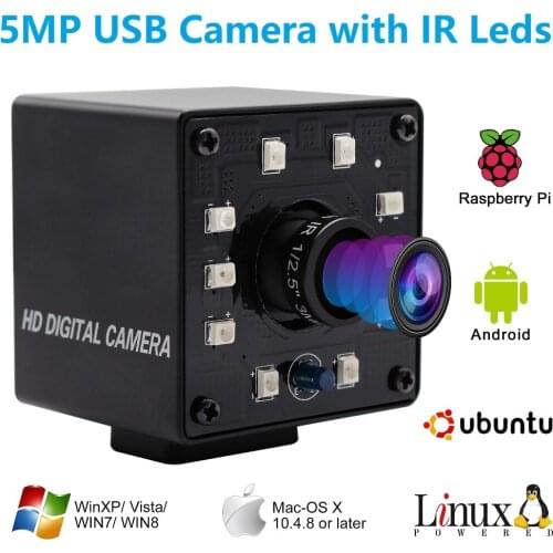 ELP USB 2.0 Camera HD 5MP OTG UVC Plug Play Mini Night Vision IR CUT Infrared USB Webcam Camera for Android Linux Windows