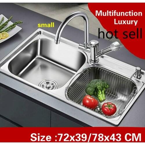 Free shipping Apartment multifunction do the dishes kitchen double groove sink 304 stainless steel hot sell 72x39/78x43 CM