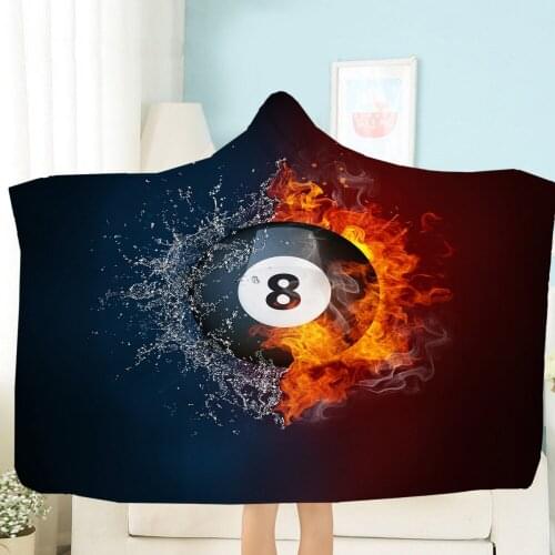 Can wear plush plush bedding sofa thick warm billiards 8 hooded blanket black washable bathrobe 3D printed wearable blanket