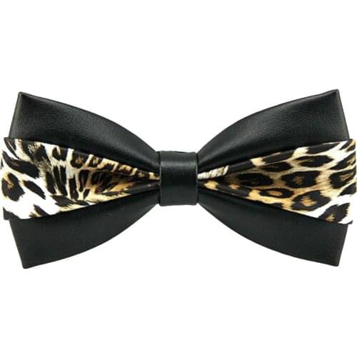 2019 Fashion New Mens PU Leather Hand-made Collar Bow Tie Luxury Leopard Printing Bowties Gifts for Men Wedding Accessories