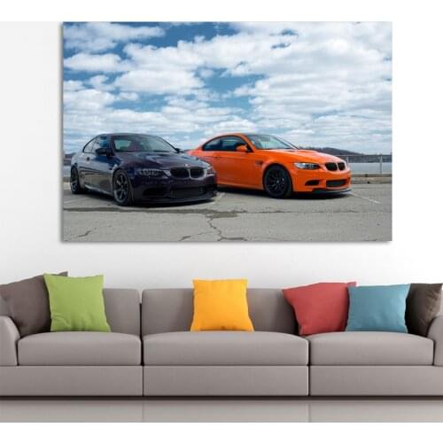 Supercar B M W M5 Purple Orange Car Blue Sky and White Clouds Wall Art Posters Canvas Print Paintings for Living Room Decor