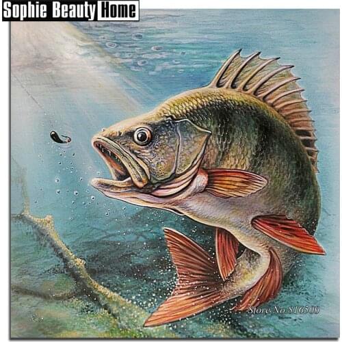 Real 5D Diamond Cross Stitch Diy Full Diamond Painting Kits Diamond Embroidery Fish and Fish Hook In Water Needlework Art 187205