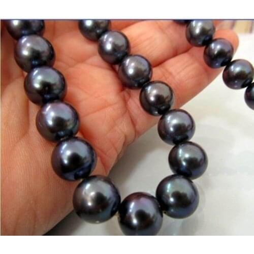NATURAL 10-11MM TAHITIAN AAA+ BLACK PEARL NECKLACE 14K Gold Clasp