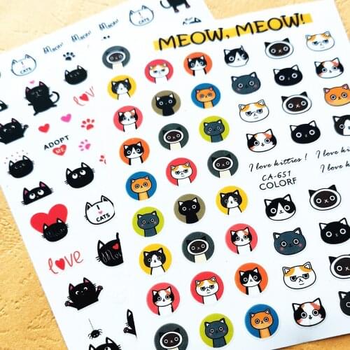 Newest CA-651 652 cartoon cats design nail sticker 3d Japan Korea style nail decal template DIY nail decoration tools