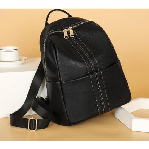 New Style Casual Pu Womens Knapsack Fashion Lady Soft Leather Travel Knapsacks