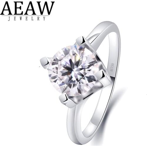 AEAW 2.0carat 9.0mm DColor Round Brilliant Cut Moissanite Engagement Rings Solarite Real 14k White Gold for Women Certificate