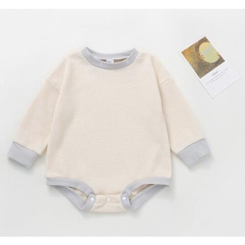 0-24M Newborn Babies Autumn Rompers Splicing Color O-Neck Long-Sleeve Bodysuit with Crotch Buttons for Baby Girls Boys