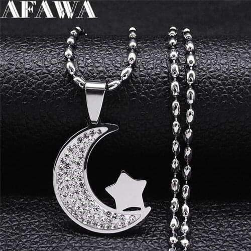 Moon Pentagram Stainless Steel Charm Necklace Silver Color Muslim Islam Necklaces Jewery collar acero inoxidable NXHYB192S02
