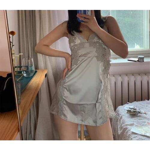 Sexy underwear show thin show white gray suspender nightdress simulation lace girls' home pajamas