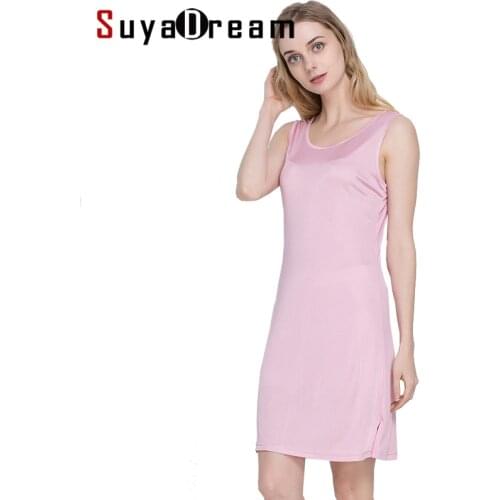 100%REAL SILK women sleep dress solid Basic slip dress Anti emptied FULL slips sleeveless new underwear PINK WHITE BLACK NUDE