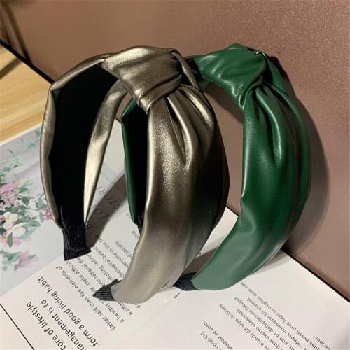 Headbands For Women Girls Korean Wide PU Bow Knot Cross Hair Bands Accessories Fashion Adult Diademas Bandeau Cheveux Wholesale
