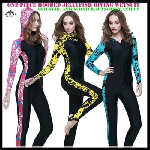 Sbart 1009 Diving Wetsuit,Men&Women Couple Surfing Swimsuit,Sunscreen Anti-UV Step Foot Hooded One-piece Jellyfish Swimwear 4XL