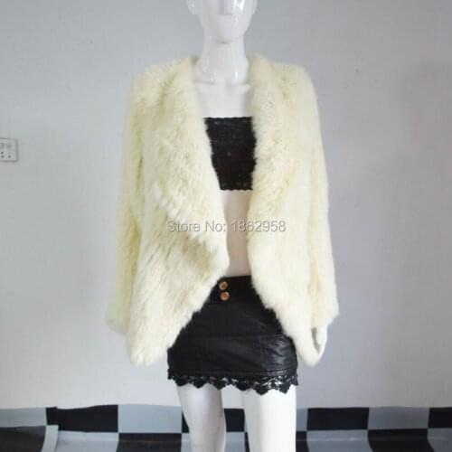 SJ461 S-XXL New Arrival Australia Design Long Sleeve Cropped Collar Rabbit Fur Coat