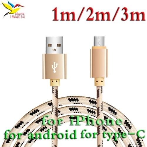 Stylish nylon fiber Lattice Braid long Charging Data Cable 8Pin/Type-c/5pin android to USB for iphone samsung 1m/2m/3m 100 pcs
