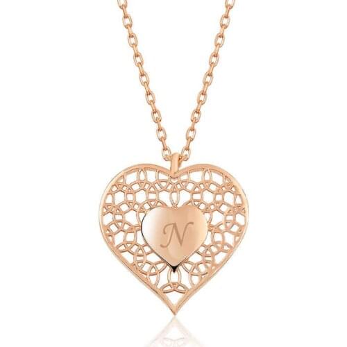 Tevuli 925 Sterling Silver Personalized Heart Inside Heart Lady Necklace