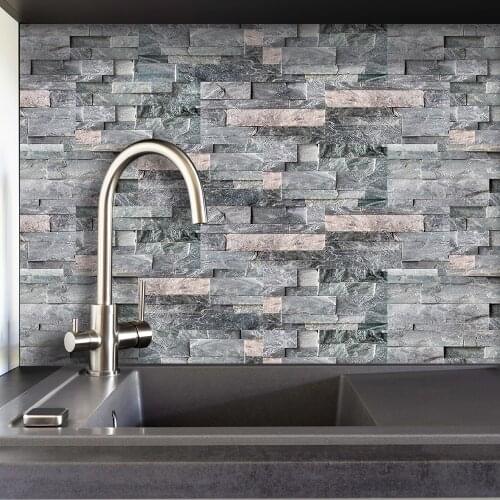 Waterproof PVC 20x10cm Black Gray Cement Brick Self-adhesive Wall and Tile Sticker for Kitchen and Lavatorys Decor