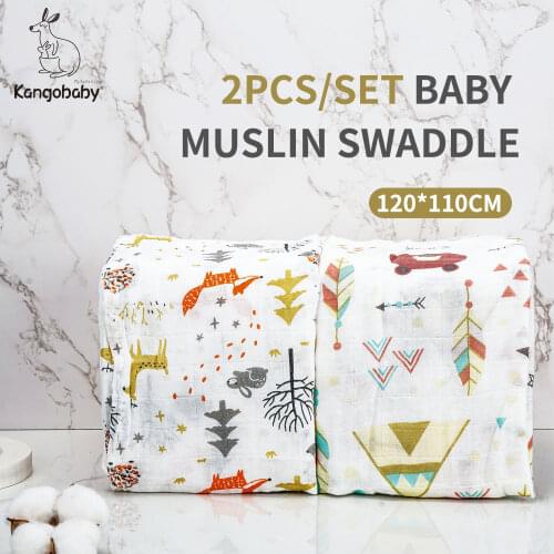 Kangobaby #My Soft Life# 2 Pieces Pack All Season Bamboo Cotton Muslin Swaddle Blanket Newborn Baby Wrap