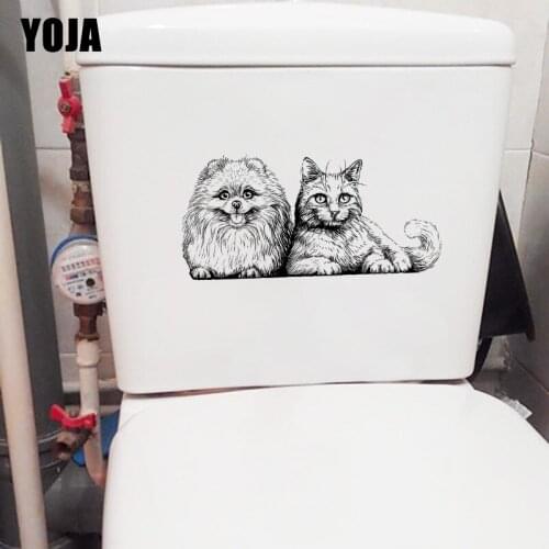YOJA 25×12CM Cute Kitten Puppy Home Room Wall Stickers Personality Cartoon WC Toilet Decor T1-3072