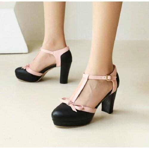 Sianie Tianie 2022 Summer Elegant Ladies Pumps Bowtie Platform Block High Heels Two Pieces T-strap Party Wedding Heels Sandals