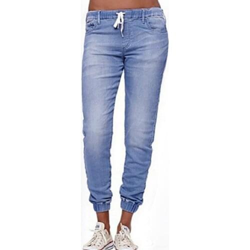 Womens Drawstring Pants Pencil Pants Korean High Waist Jeans Full Length Pants Loose Cowboy Pants Pantalones De Mezclilla #T2Q