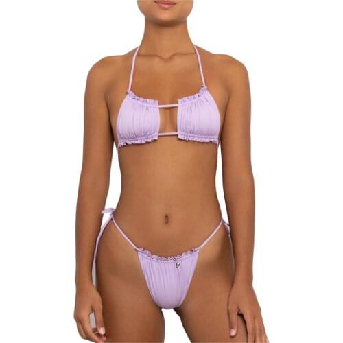 Women Sexy Bandeau Bra Bikini Sets, Floral Printed / Solid Color Lace Up Hollow Out 2 Pcs Swimsuit Sets