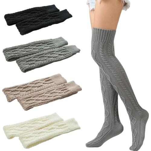 Women Knitted Rhombus Floor Socks Over Knee Socks Casual Warm Thigh High Socks SCKMX0014