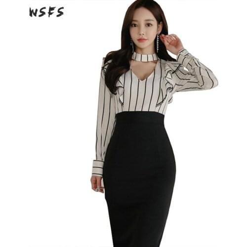 Spring Women Dress White Striped Halter Ruffles Dresses Sexy Party Vintage Bandage Bodycon Office Ladies Midi Pencil Wrap Dress