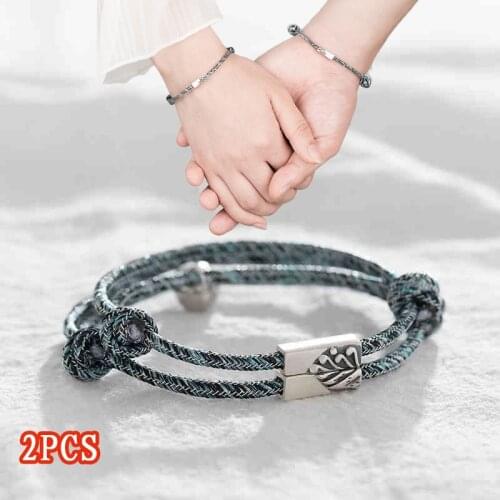 2PCS Magnet Bracelet Couple Handmade Adjustable Rope Matching Braslet Infinite Love Pair Braclet Brazalete Charm Rope Jewelry A