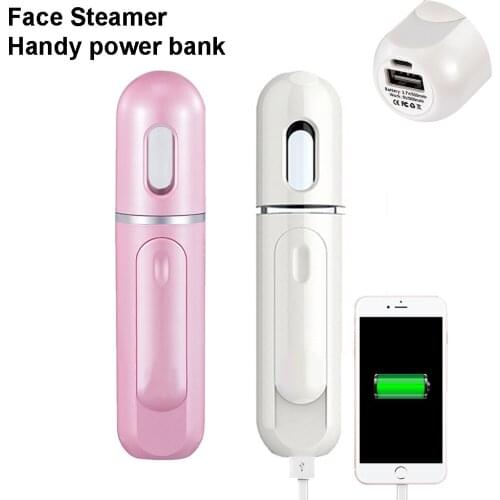 2 In 1 USB Nebulizer Facial Steamer Nano Mister Face Spray For Face Moisturizing Device Beauty Skin Care Tool with Power Bank