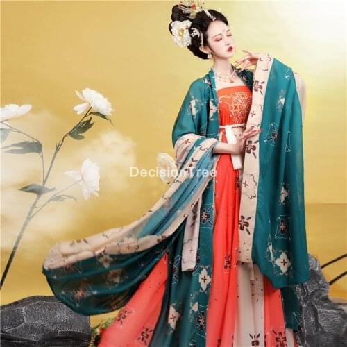 2021 women classical long sleeves fairy clothing stage hanfu performance chinese folk dance costumes princess fairy dress