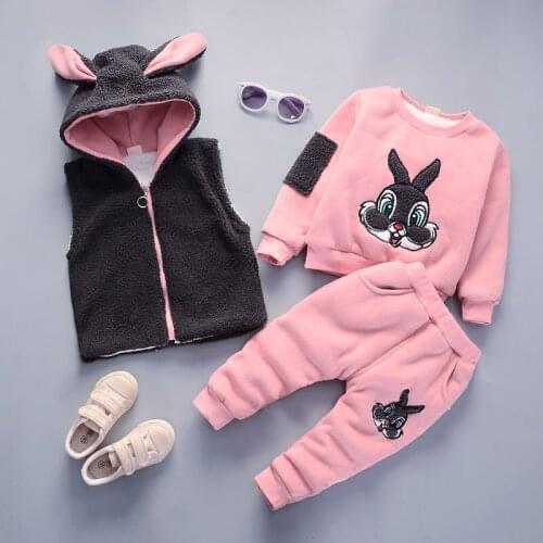 2020 winter thick Cashmere kids clothes sets Keep warm fashion cotton boy girl Plus thick velvet three-pieces children suits