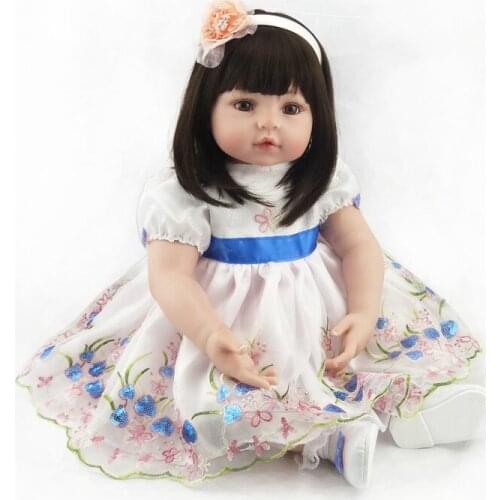 22inch Soft Lovely Reborn Toddler Baby Girls Long Hair Play Doll Toys Reborn Baby Doll in Princess Lace Dress